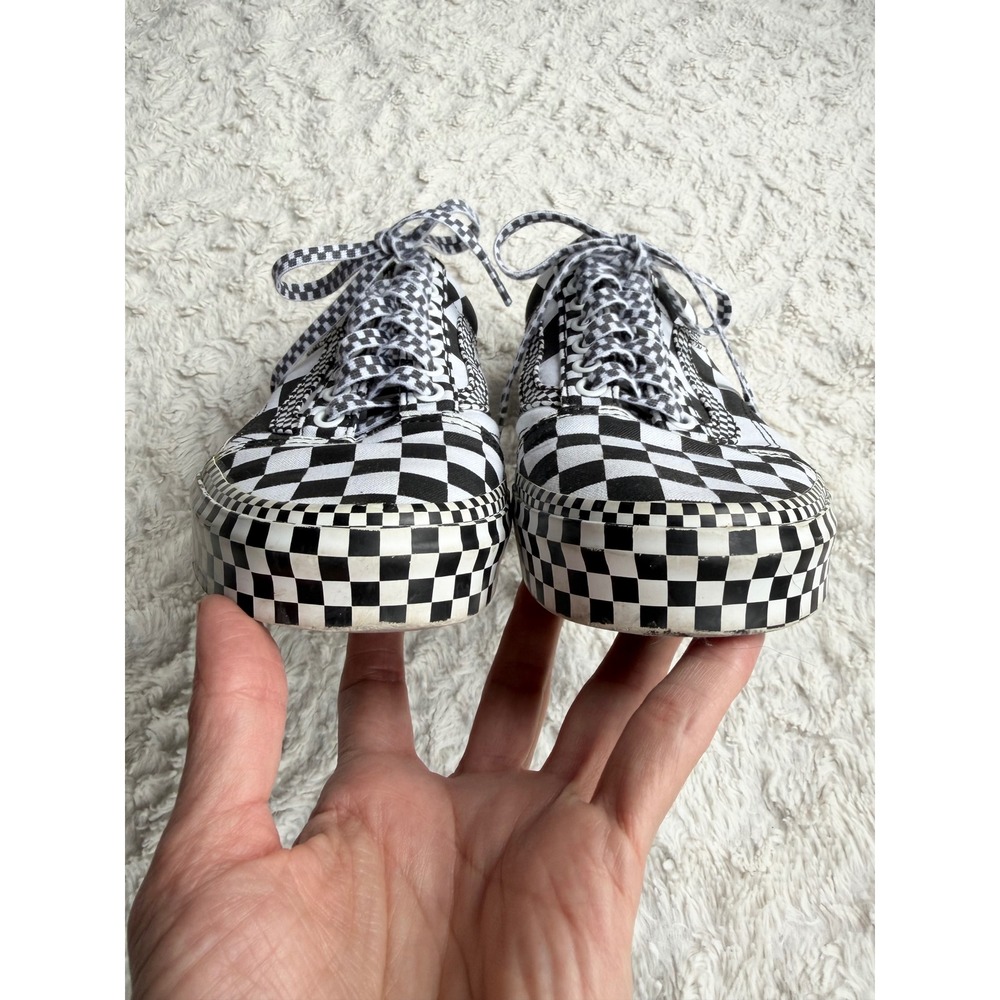 Vans Old Skool All Over Checkerboard Platform Sneakers Black True White 8 - Picture 4 of 11